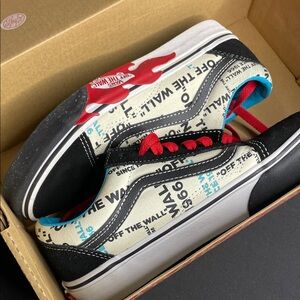 Vans Black and White Sneakers with Red Accents
